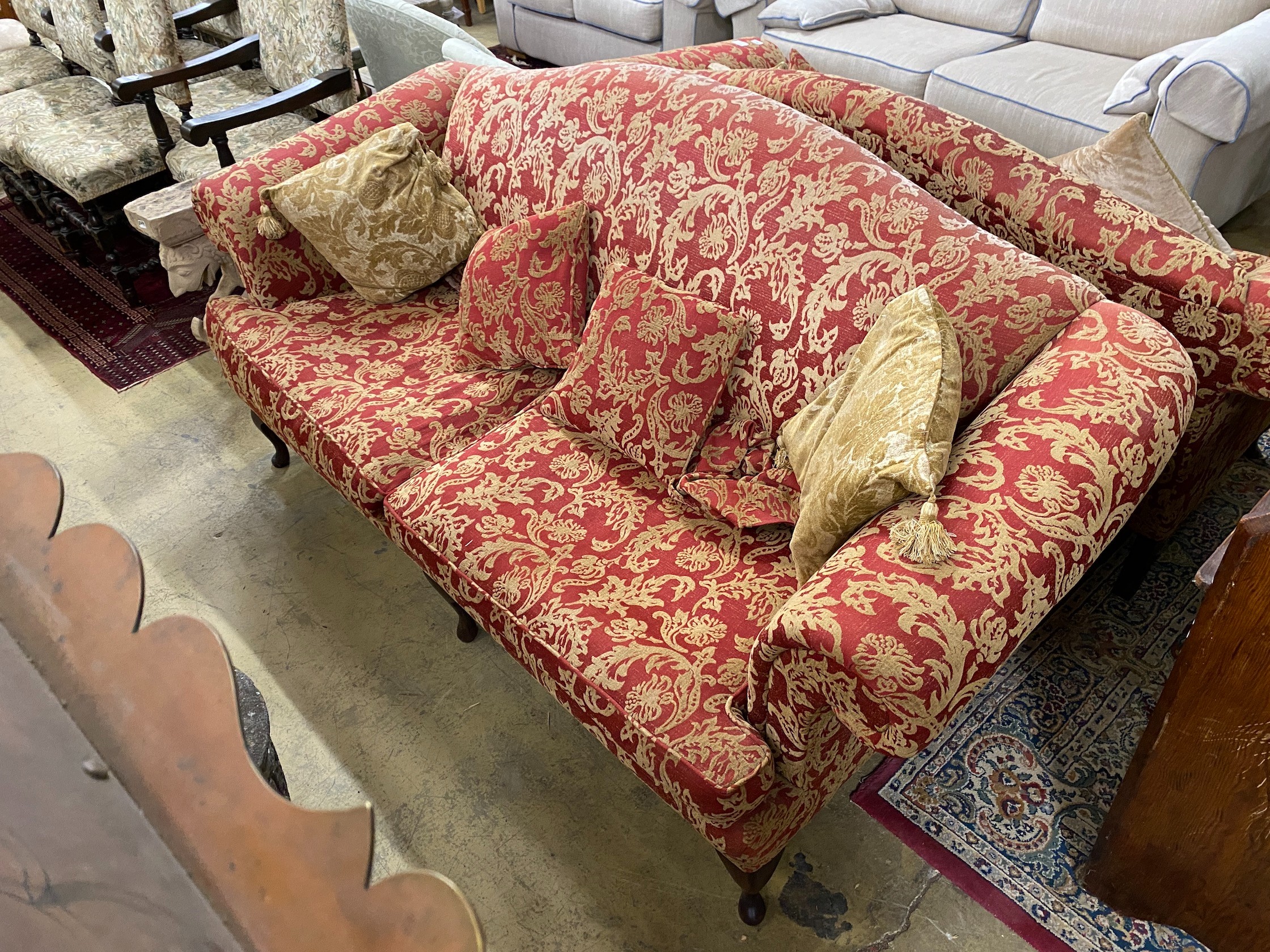 A near pair of Wesley Barrell sofas, larger length 200cm, depth 84cm, height 96cm